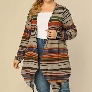 Women's Plus Size Cardigans Kimonos Color Block Boho Striped Open Front Cardigan